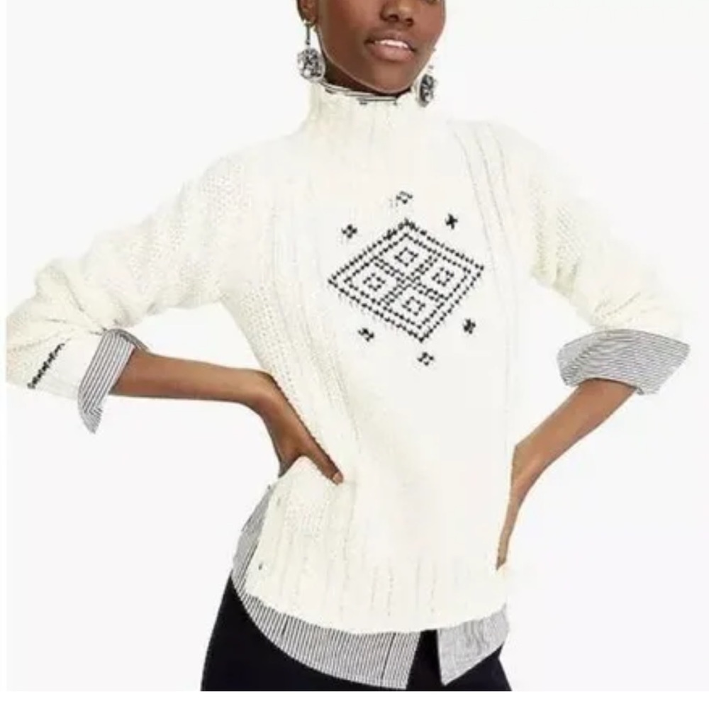 The‎ Reeds Turtleneck Side Button Cable Knit Wool Blend Sweater